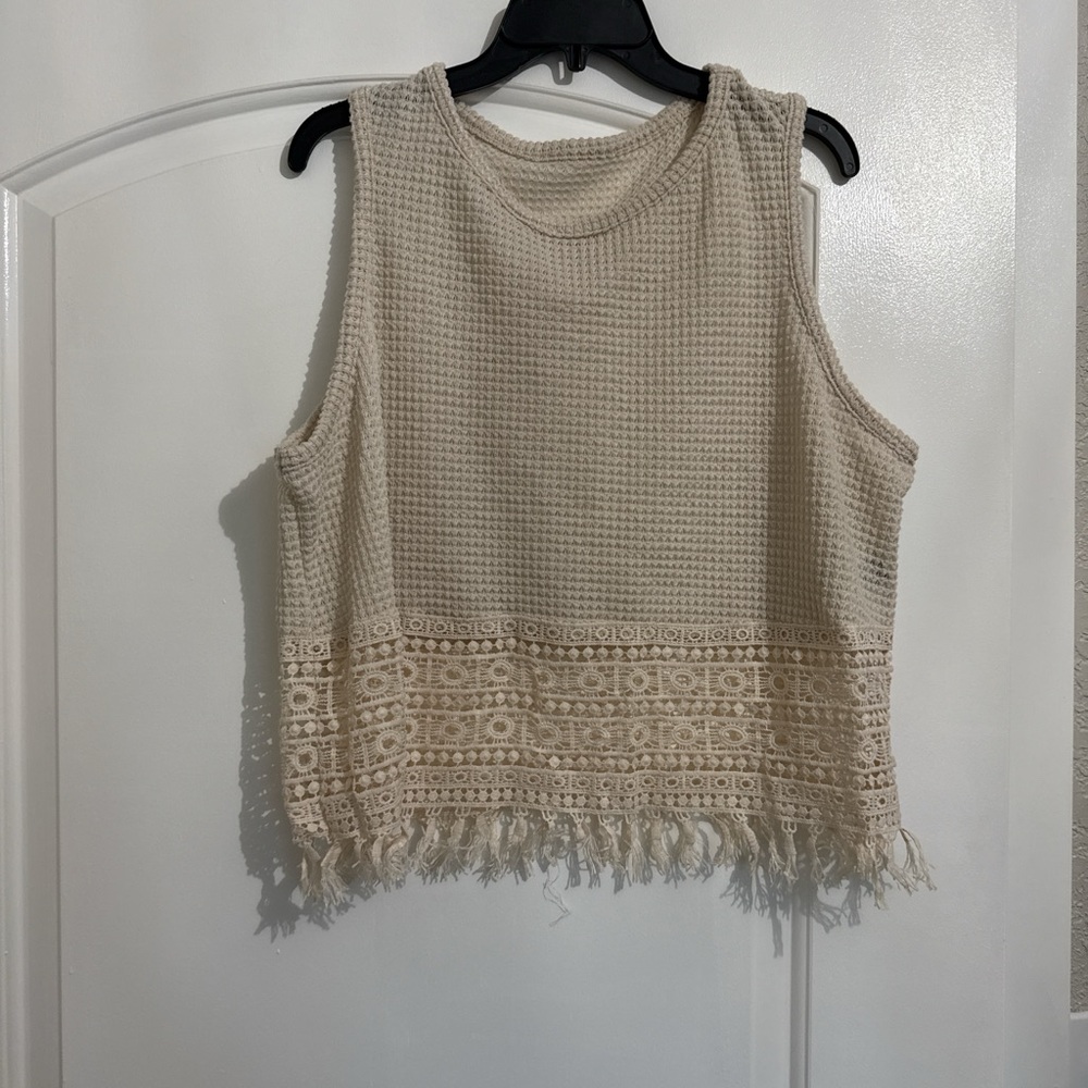 SHEIN Cream Crochet Fringe Tank Top